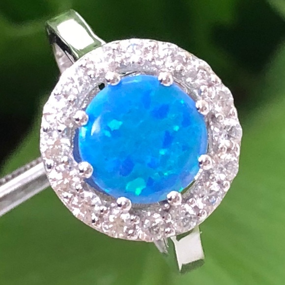 Light Blue Fire Opal Silver Ring October Stone - Picture 2 of 7